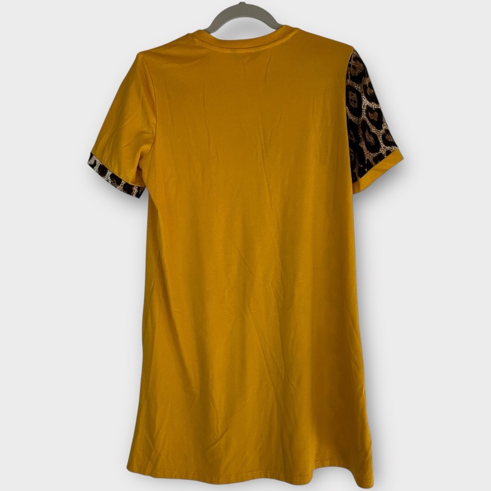SHEIN Leopard Print Colorblock T-Shirt Dress Yellow Animal Print Sz M - Picture 3 of 5